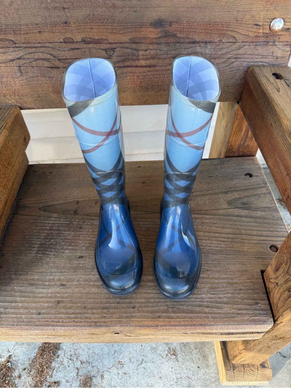 Blueberry blue check Patterned Women's Rain Boots SZ 38
